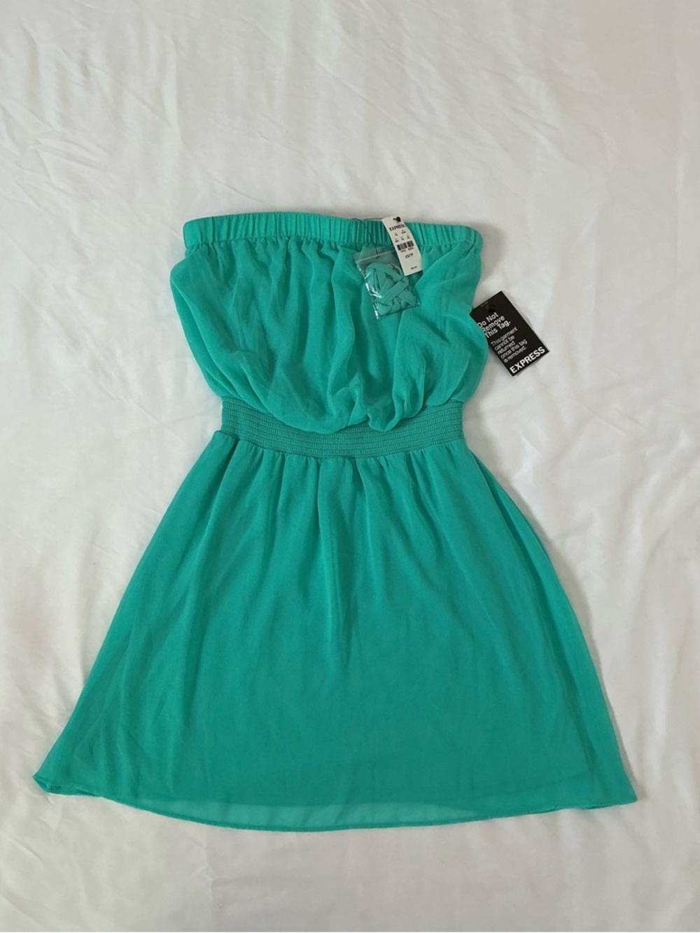 Express Strapless Turquoise Dress NWT Size XS Flowy Elastic Waist